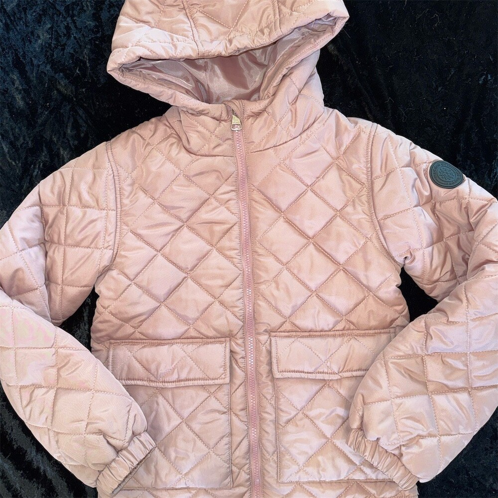 Madden Girl Girls Warm Quilted Hooded Puffer Jacket Pink Size M 10/12 Full Zip
